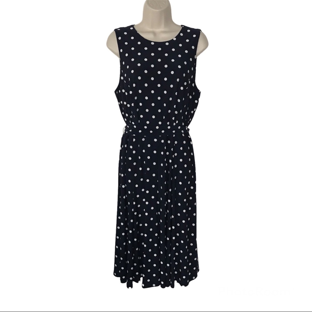 Ralph Lauren Navy Polka Dot A-Line Dress with Tie Waist